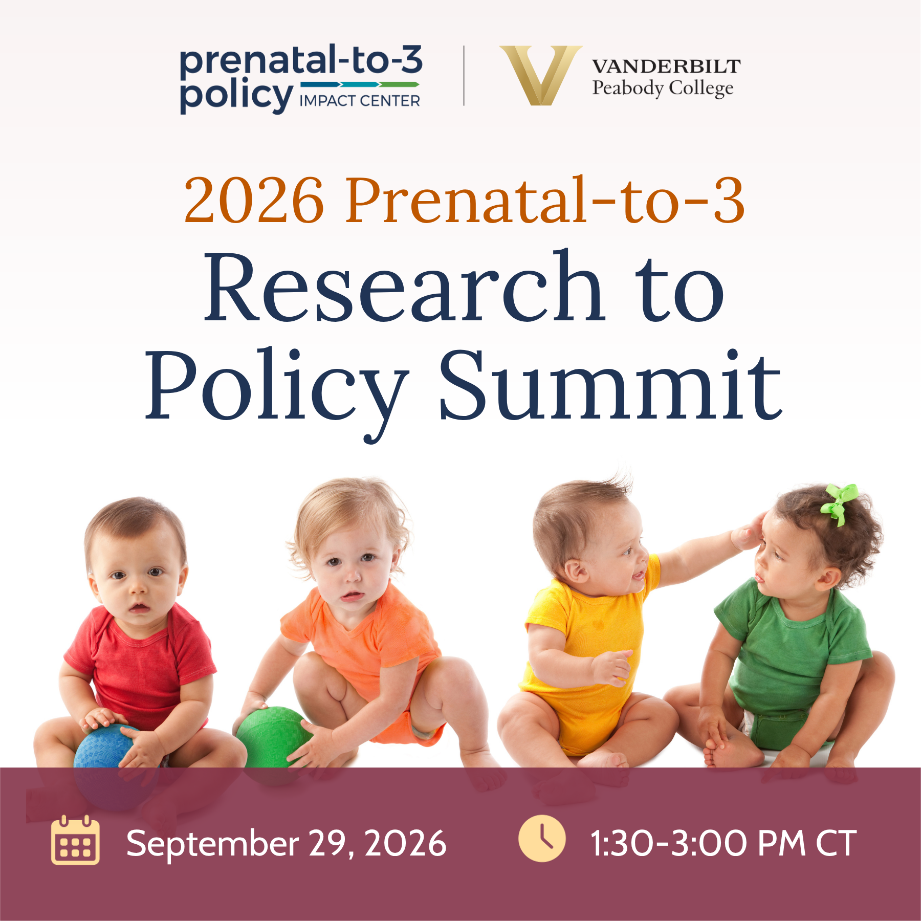 Photo of babies with '2026 Prenatal-to-3 Research to Policy Summit' text